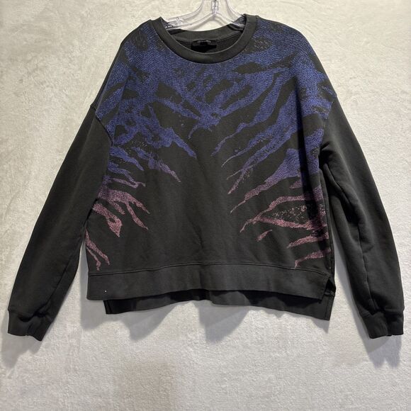 All Saints Ombre Stripes Lo Sweatshirt Women's Size Medium Gray Blue Pink Terry - Picture 1 of 14